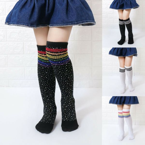 

3-12 years girls stripe knee length stockings kids diamond long tights hoses girls black white children kids stockings, Pink;yellow