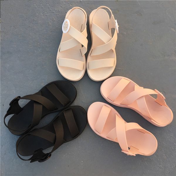 

cinessd pvc casual platform shoes women buckle flat sandals woman 2020 summer sandals for women shoes female beach sandale femme, Black