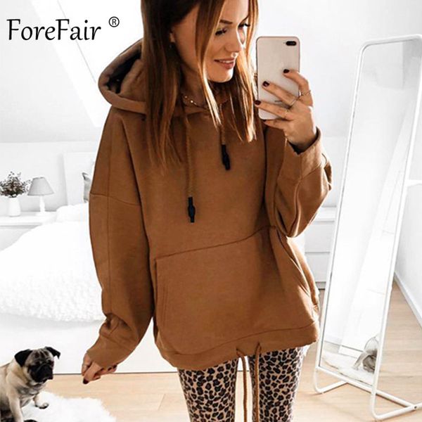 

forefair oversized hoodies women autumn 2020 solid hooded big pocket woman casual plus size hoodie sweatshirt, Black