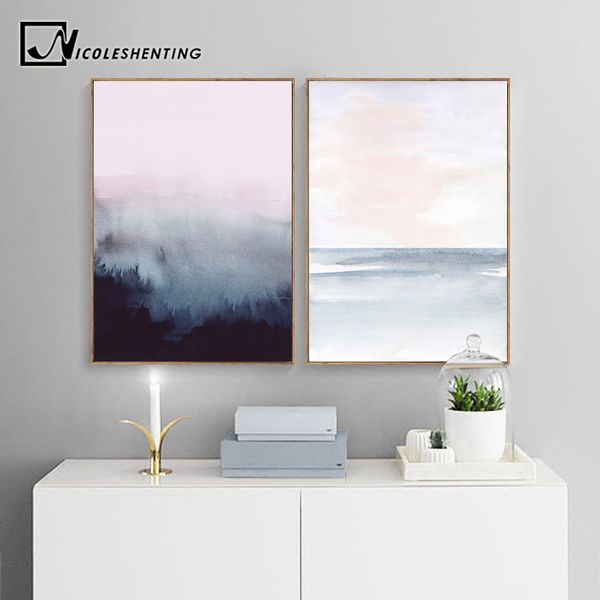 

watercolor forest abstract canvas poster nordic landscape wall art print painting decoration picture scandinavian home decor