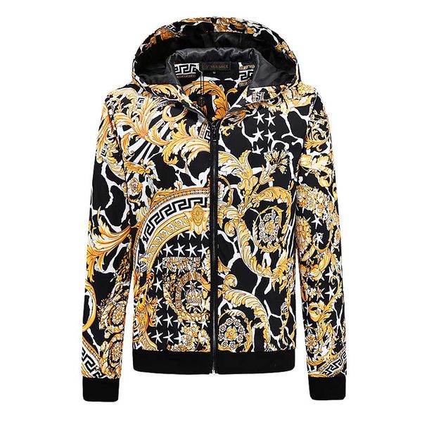 

fashion personality luxury printed hooded jacket men's 2020 spring and autumn new european station slim jacket jacket casual shirt tren, Black;brown