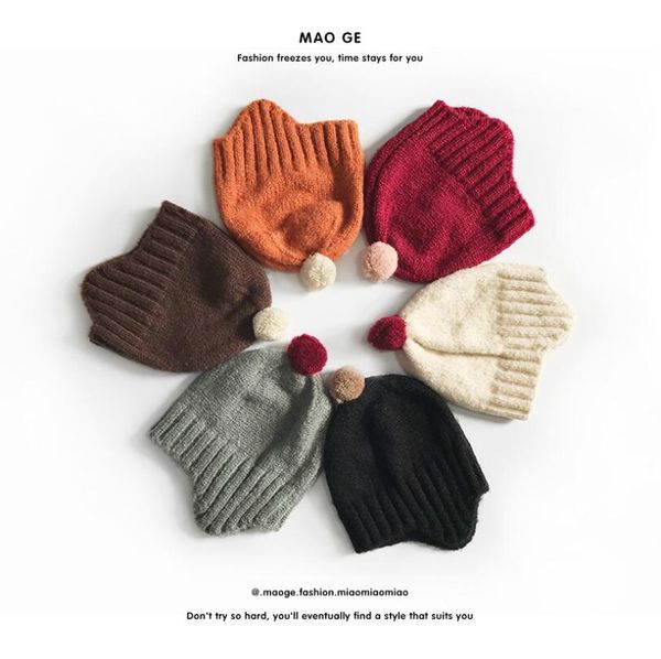 

winter warm hats fashion baby crochet knitted yarn hats children woolen hats earflaps ball decoration cap newborn baby beanies lsk973-1, Yellow