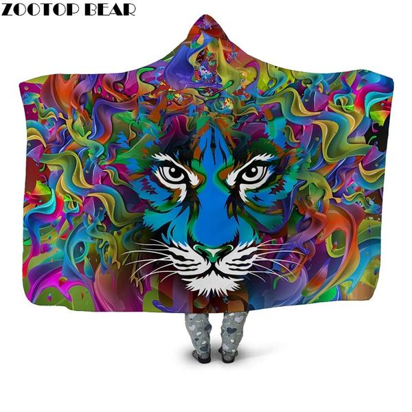 

blankets cool tiger plush blanket fashion wearable hooded home office bedspread animal casual fleece throw
