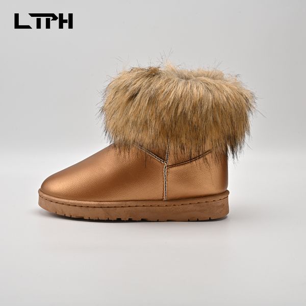 

ltph snow boots 2020 winter new solid color round toe warm plush women's shoes casual and comfortable outdoor platform boots, Black