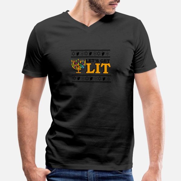

lets get lit ugly hanukkah sweater design funny t shirt men designs 100% cotton s-3xl kawaii fitness funny casual summer unique shirt