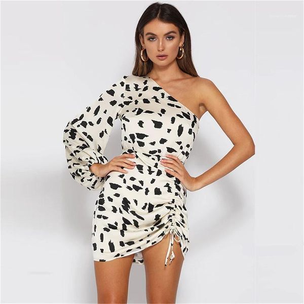 

sleeve dress womens clothing womens bodycon dresses fashion leopard pattern one-shoulder dresses casual natural color long, Black;gray