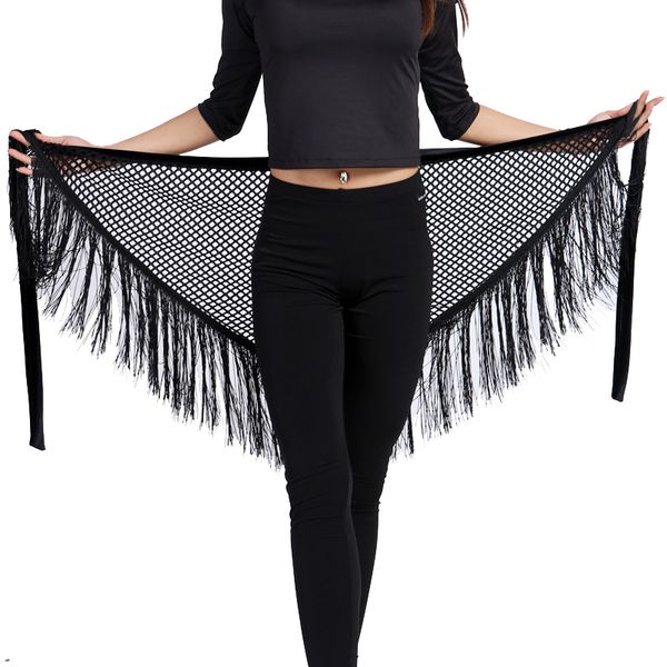 

2020 new women latin dance hip scarf exquisite tassel for ballroom training professional accessories beauty woman ornament, Black;red