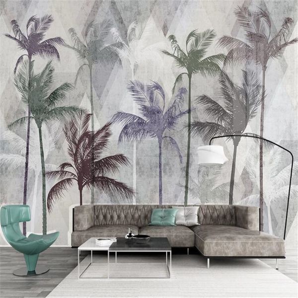Milofi carta da parati murale pianta tropicale nordica albero di cocco moderno minimalista geometrico sfondo TV parete murale rivestimento murale