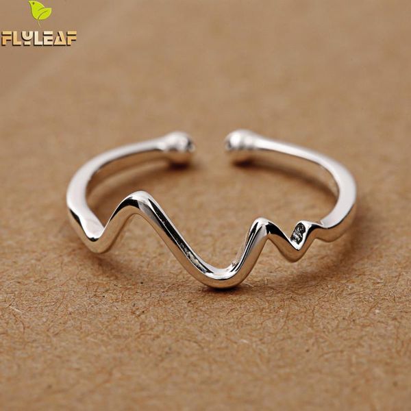 

flyleaf 2020 heartbeat open rings for women fashion lady 100% 925 sterling silver jewelry, Golden;silver