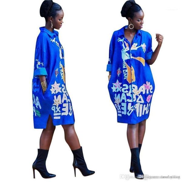 

fashion women female clothing women shirt dresses flora printed long sleeve lapel neck dresses designer loose, White