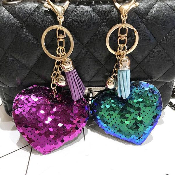 

10pcs / lot девушки ювелирных изделий брелки блестки в форме сердца с кисточкой подвеска украшение брелок для женщин сумки украшения, Slivery;golden