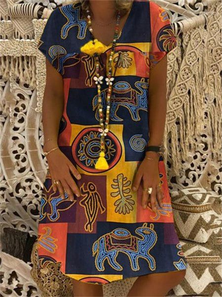 

kaftan femme vintage v neck floral printed party sundress women summer short sleeve cotton linen dress vestido robe, Black;gray