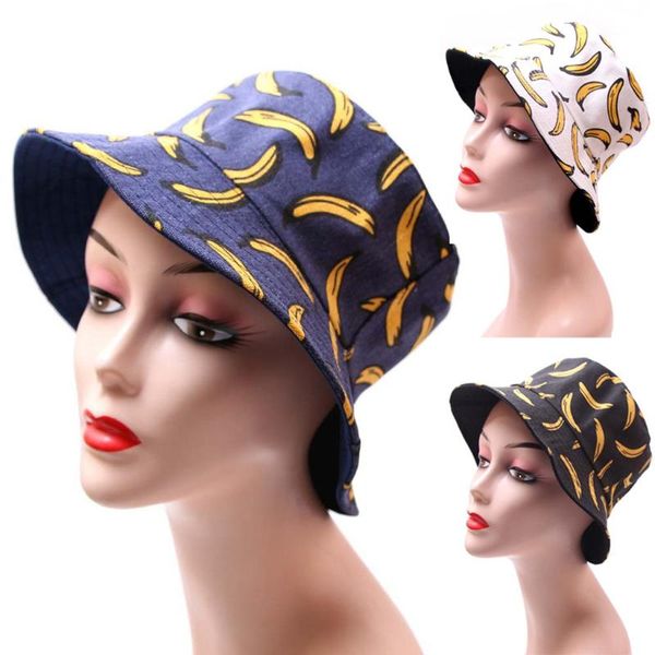 

banana printing sun hats for women hip hop casual bucket protection sun-visor summer fashion sun hats chapeau femme ete #30, Blue;gray