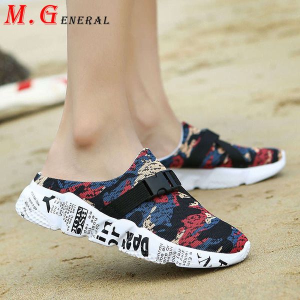 

large sizes slipper men slip-on half shoes man mesh slides thick bottom men's summer sandals graffiti mens playa shoe c69, Black