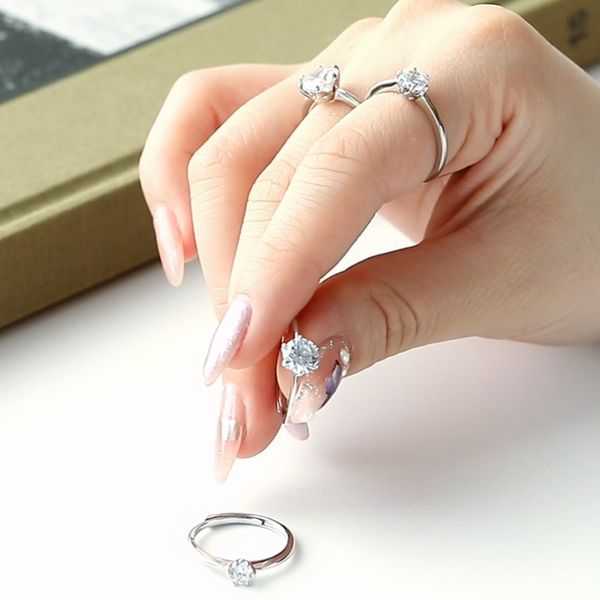 

chinese valentine's day classic six-claw open-opening zircon ring fashion jewelry wholesale women's 925 sterling silver online red