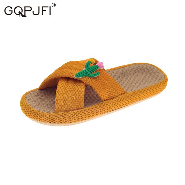 

slippers gqpjfi 2021 summer cross flowers decoration linen home non-slip suit flat comfortable solid color, Black