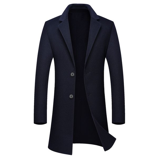 

men's wool & blends winter woolen long peacoat men slim fit casual thick overcoat mens warm windbreaker trench coat jackets, Black