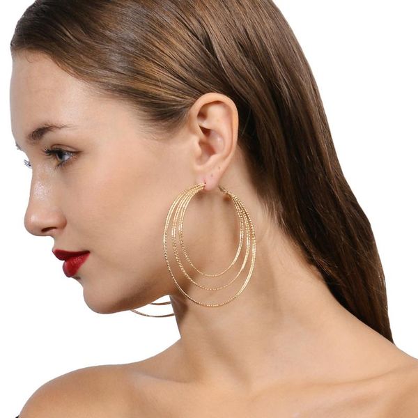 

multiple layers huge hoop earrings jewelry for women gold silver color circles statement earrings, Golden;silver