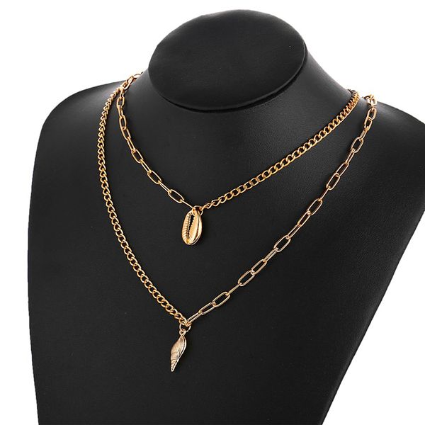 

bohemian vintage double layer gold color conch shell necklace boho fashion seashell ocean beach jewelry bijoux, Silver