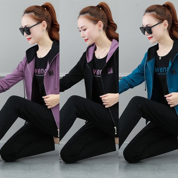 

2020 spring and autumn sportswear spring and autumn sports suitwomen's casual slimming three-piece suit korean style slimming large siz, Gray