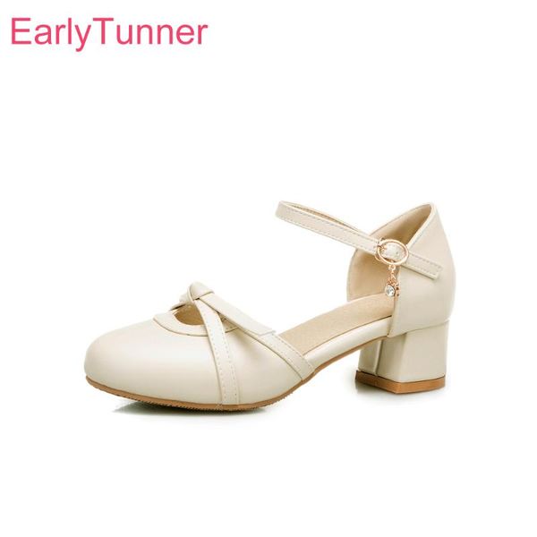 

sandals 2021 brand sweet beige pink women fashion med chunky heel lady party shoes plus big small size  28 30 43, Black