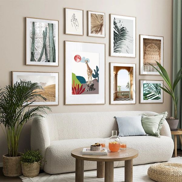 

tropical leaves morocco giraffe building wall art canvas painting nordic posters and prints wall pictures for living room decor