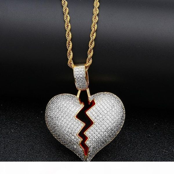 

solid broken heart pendant necklace for mens womens new fashion personality hip hop necklace couple jewelry, Silver