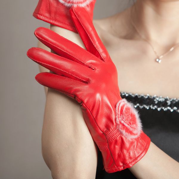 

five fingers gloves lady genuine leather women' sheepskin warm mittens female thickened winter cycling b-9206, Blue;gray