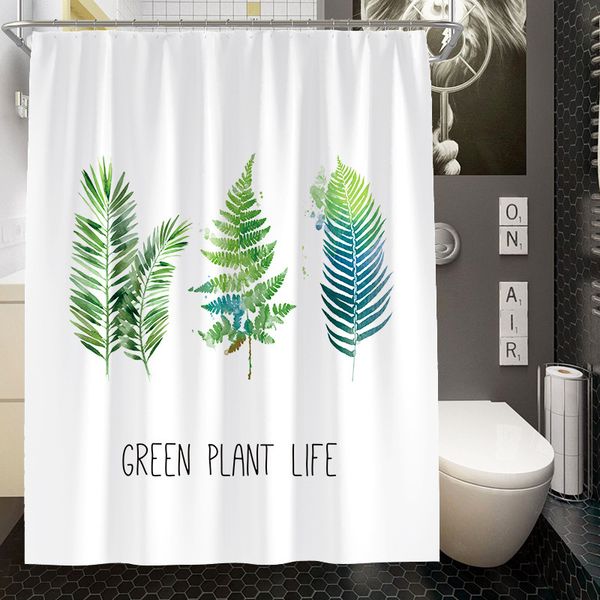 

nordic green plant bathroom partition curtain shower curtain waterproof mildew-proof polyester bathroom bath
