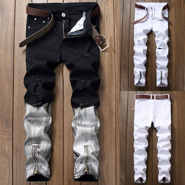

2020 new fashion men jeans men's stretchy ripped skinny biker jeans destroyed taped slim fit denim, Blue