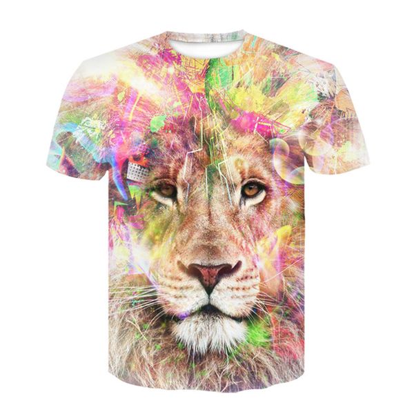 

rainbow lion head classic design female animal summer 3d print shirts hippie kawaii funny men clothing