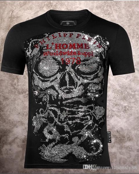 

new men's t-shirt short-sleeved cotton skull print t-shirt round neck slim t-shirt men's fashionable slip g940, White;black