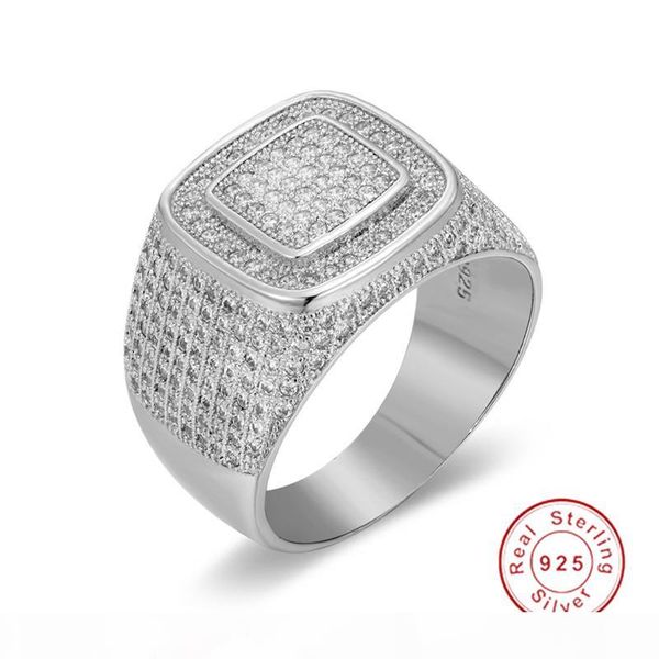 

hip hop micro pave cz stones all iced out bling ring 925 silver gold plated hip-hop rings for men jewelry boy gift size 8-13 k5664, Slivery;golden
