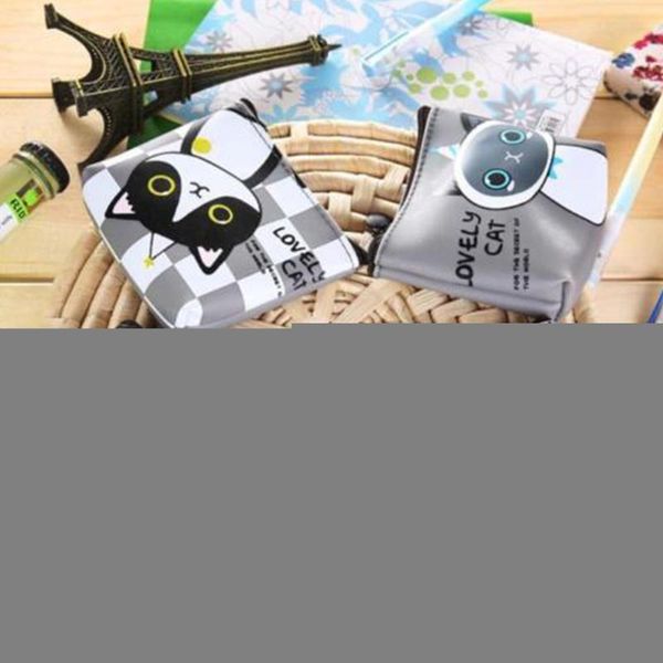 

selling cartoon cute cat wallet mini purse ladies coin bag pu leather women clutch bag key card holder, White