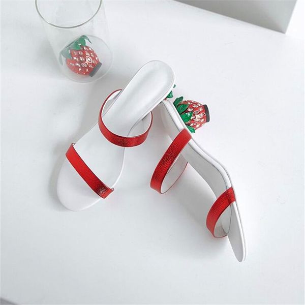 

slippers strange strawberry heels round toe ladies high black silver red fashion summer party shoes