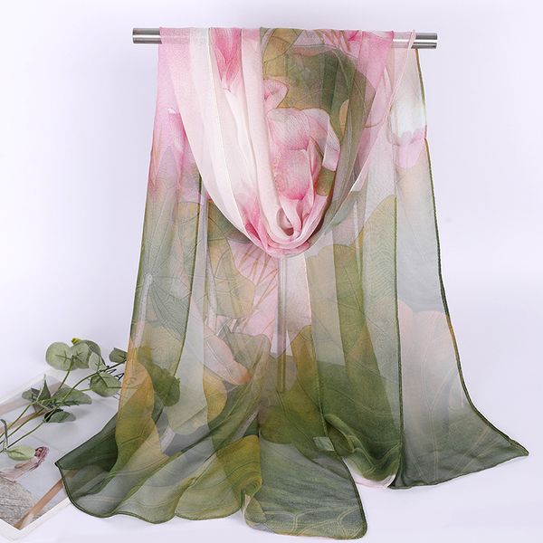

thin georgette ink lotus scarf sun protection fashion scarves women's girls ladies scarf soft multicolor wholesale, Blue;gray