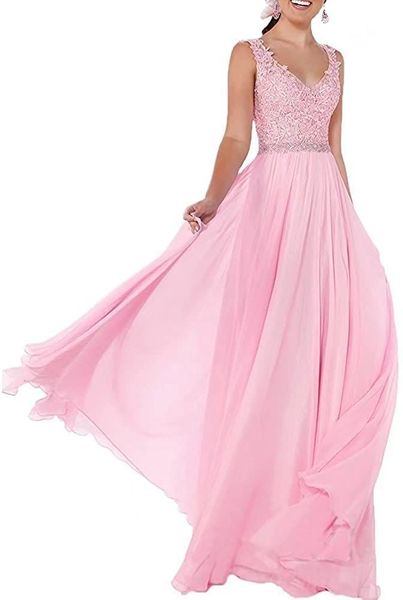 

womens' long v-neck pink a-line evening dresses elegant applique lace sequin prom gowns with beaded belt robe de soiree vestido, Black;red