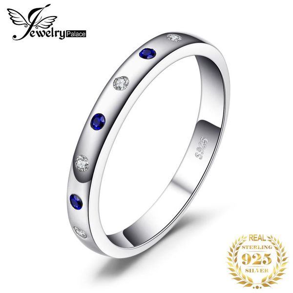 

cluster rings jewelrypalace created blue sapphire ring 925 sterling silver for women wedding eternity band fine jewelry, Golden;silver