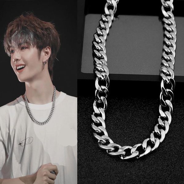

2020 kpop korean silver color stainless steel chain for men big long necklaces male hiphop stainless steel cuban chain collares