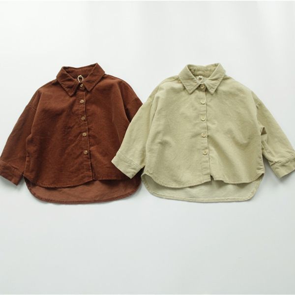 

fm ins korean japan kids girls boys shirts coat corduroy cotton turn-down collar front buttons quality little princess blouses children, White;black