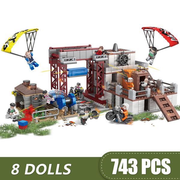 

743pcs small building blocks compatible with legoe game pubg rainforest port toys for children girls boys gift diy