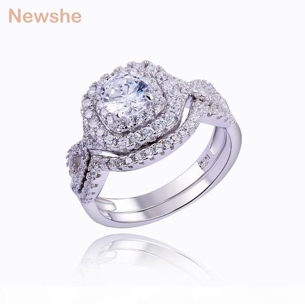 

newshe 1.9 ct 2 pcs solid 925 sterling silver wedding ring sets engagement band fashion jewelry for women jr4844 wzw, Slivery;golden