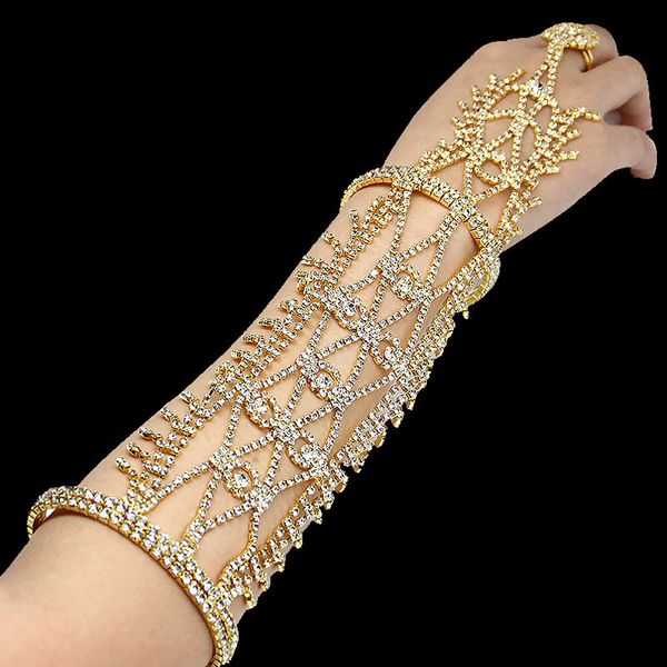 

rhinestone wedding bracelets for women bridesmaids crystal flower statement dancer upper long pulseras mujer moda fashion, Golden;silver