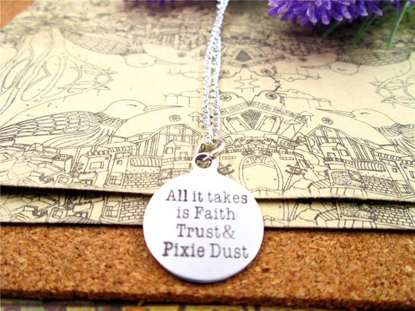 

fashion stainless steel necklace "all it takes is faith trust pixie dust" pendant necklace jewelry gift more style for choosing, Silver