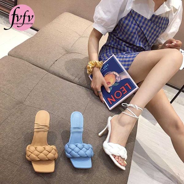 

fvfv]women high heels sandals ladies high heel slippers square toe thin heel fashion female slides summer shoes large size 41, Black