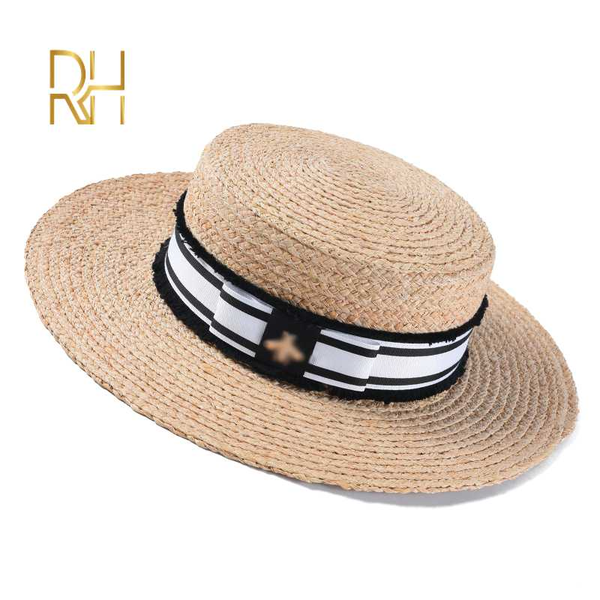 

rh ladies summer visor caps bow-knot raffia straw flat wide hat for holiday travel, Blue;gray