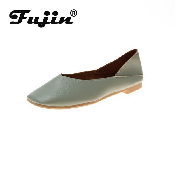 

fujin square toe flat bottom women shoes spring shallow fashion breathable slip single shoes comfortable solid causal bean, Black