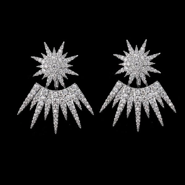 

luxury beautiful silver color star shape stud earrings micro paved cubic zircon earrings for women and girls fashion jewelry, Golden;silver