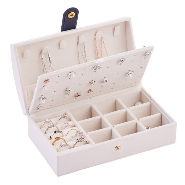 

white small travel jewel box with mirror mini portable leather jewelry organizer display travel boxes jewelry box zipper leather mx200810, Black;white