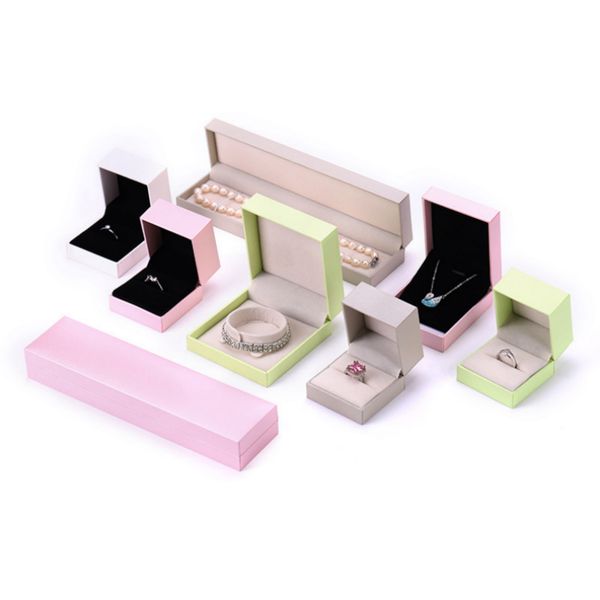 

new leather pendant necklace ring earrings bracelet jewelry box set gift package box jewelry organizer gift boxes for jewellery, Black;white